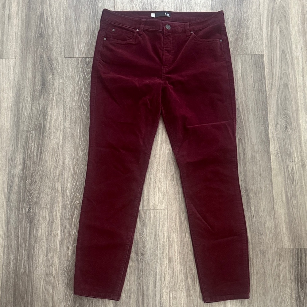 Kut from the Kloth Deep Red Corduroy Pants High rise Fab Ab Skinny Size 14